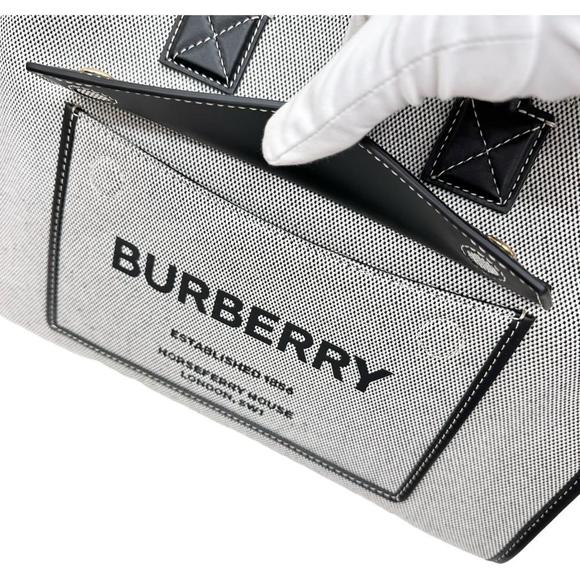 Burberry Freya Tote Logo Print Handbag Canvas Leather Grey Black - Picture 6 of 10